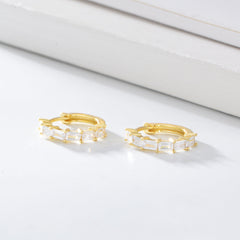 Rectangular Zircon Circle Silver Studs Earrings for Women