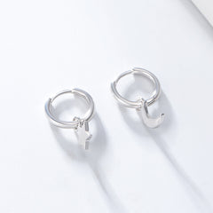 Asymmetric Star and Moon Pendant Silver Hoop Earrings for Women