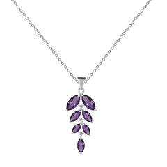 Leaf Marquise Shape Natural Gemstone Silver Necklace
