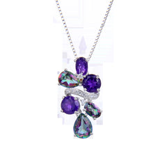Luxury Style Inlaid Colourful Natural Gemstone Little Grape String Pendant Silver Necklace for Women