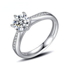 Moissanite Round Cut Six Prongs Cathedral Silver Engagement Ring for Women