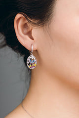 Colourful Enamel Butterfly Flower Oval Drop Earrings