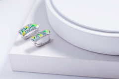 Rectangle Lotus Leaf Enamel Silver Earrings
