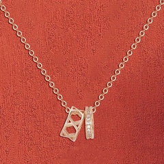 Double Ring with Zircon Pendant Silver Necklace for Women