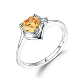 Natural Yellow Crystal Fashion Heart-shaped Silver Ring for Women
