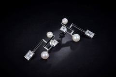 Enamel Pearl Geometric Shape Earrings