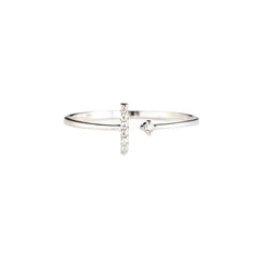 Simple T Shape Zircon Slim Opening Sterling Silver Ring