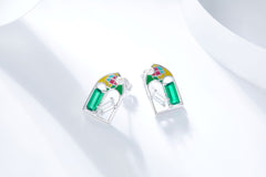 Colourful Window Enamel Silver Stud Earrings