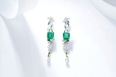 Silk Ribbon Design Enamel Silver Drop Earrings