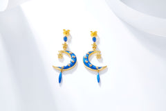 Moon Star Enamel Drop Earrings for Women