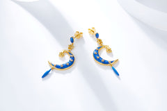 Moon Star Enamel Drop Earrings for Women