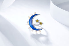 Moon Star with Pearl Blue Enamel Sliver Ring
