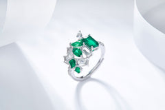 Emerald Colour Zircon Enamel Sliver Ring