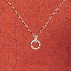 Double Ring with Zircon Pendant Silver Necklace for Women