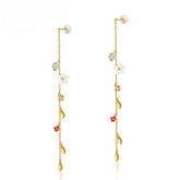 White Pear Blossom Colourful Zircon Long Tassel Sterling Silver Drop Earrings