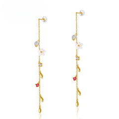 White Pear Blossom Colourful Zircon Long Tassel Sterling Silver Drop Earrings