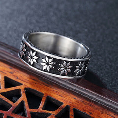 Row of Octagonal Flower Titanium Steel Ring for Men