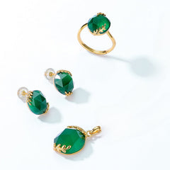 Willow Leaf Oval Green Agate Sterling Silver Pendant