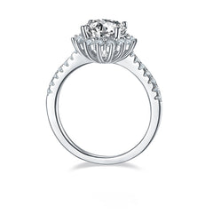 Lotus Halo 2.0 Carat Round Moissanite Engagement Ring