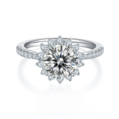 Lotus Halo 2.0 Carat Round Moissanite Engagement Ring