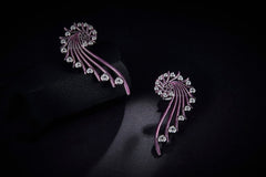 Coral Purple Enamel Silver Drop Earrings