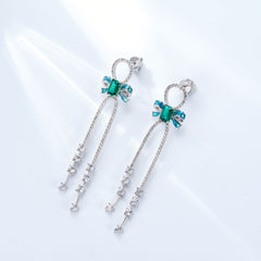 Enamel Bow Green Zircon Drop Earrings