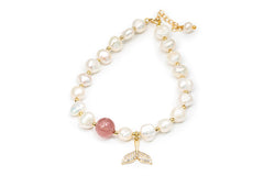 Mermaid Pendant Freshwater Pearls Golden Bracelet