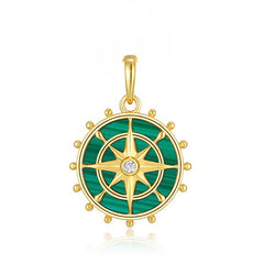 Navy Rudder Round Shape Malachite Zircon Sterling Silver Pendant