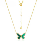 Zircon Malachite Butterfly Pendant Sterling Silver Necklace