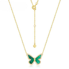 Zircon Malachite Butterfly Pendant Sterling Silver Necklace