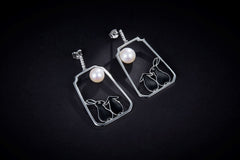 Enamel Moon Rabbit Pearl Drop Earrings
