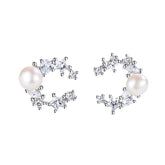 Moon Star with Pearl Silver Studs Earrings for Women