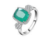 Fashion Design Sense Natural Green Agate 925 Sterling Silver Ring for Women