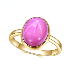 Luxury Six Ray Star Gold Colour Inlaid Red and Sapphire Oval Shape Jewelry Silver Ring for Women