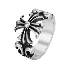 Vintage Cross Flower Titanium Steel Ring for Men