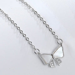 Mother of Pearl Bowknot with Zircon Silver Necklace for Women