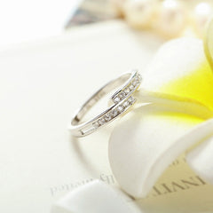 Stripe with Zircon Opening Silver Couple Ring