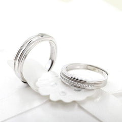 Stripe with a Row of Zircon Silver Couple Ring