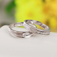 Stripe with Zircon Silver Couple Ring