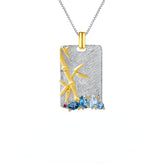 Chinese Style Inlaid Natural Colourful Gemstone Bamboo Rectangle Pendant Sterling Silver Necklace for Women