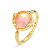 Double Circle Round Shape Pink Crystal Opening Silver Ring