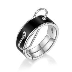 Metal Circle Black Enamel Ring