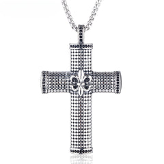 Mosaic Cross Childern Flower Zircon Titanium Steel Necklace for Men