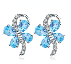 Personality Light Luxury Design Inlaid Natural Gemstones Premium Butterfly Shape Silver Studs Earrings for Women