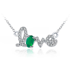 LOVE Letter Oval Natural Gemstone Silver Necklace