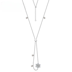 Zircon Snowflake Pearl Long Style Sterling Silver Necklace