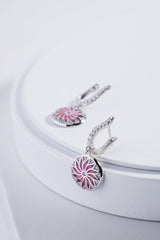 Pink Enamel Datura Stramonium Drop Earrings