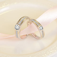 Round Zircon Cathedral Silver Couple Ring