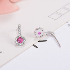 Purple Round Zircon Silver Studs Earrings for Women