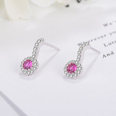 Purple Round Zircon Silver Studs Earrings for Women